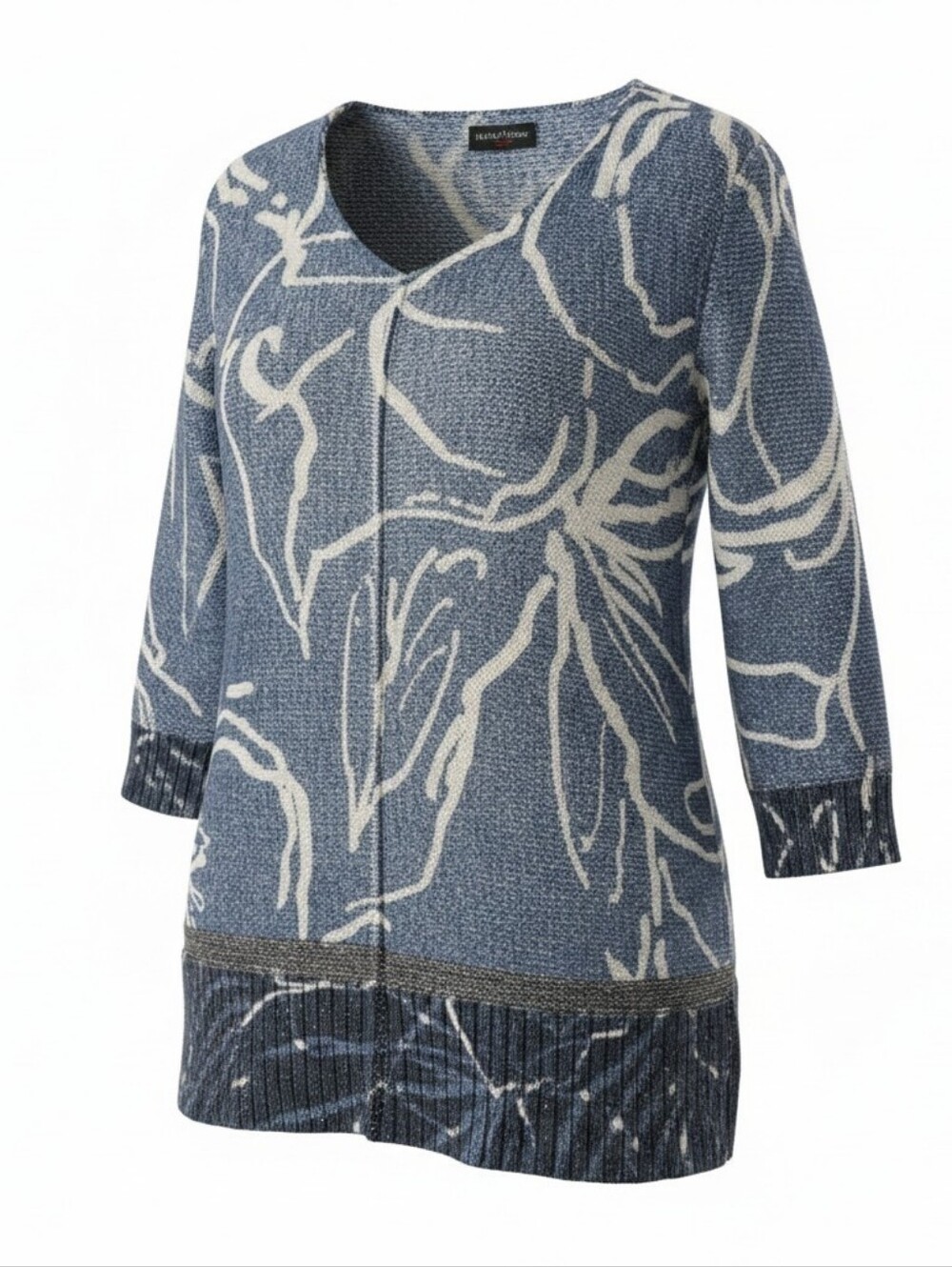 Chico's Blue Floral Knit Tunic Sweater Open Weave Light Wight Size Chico's 1